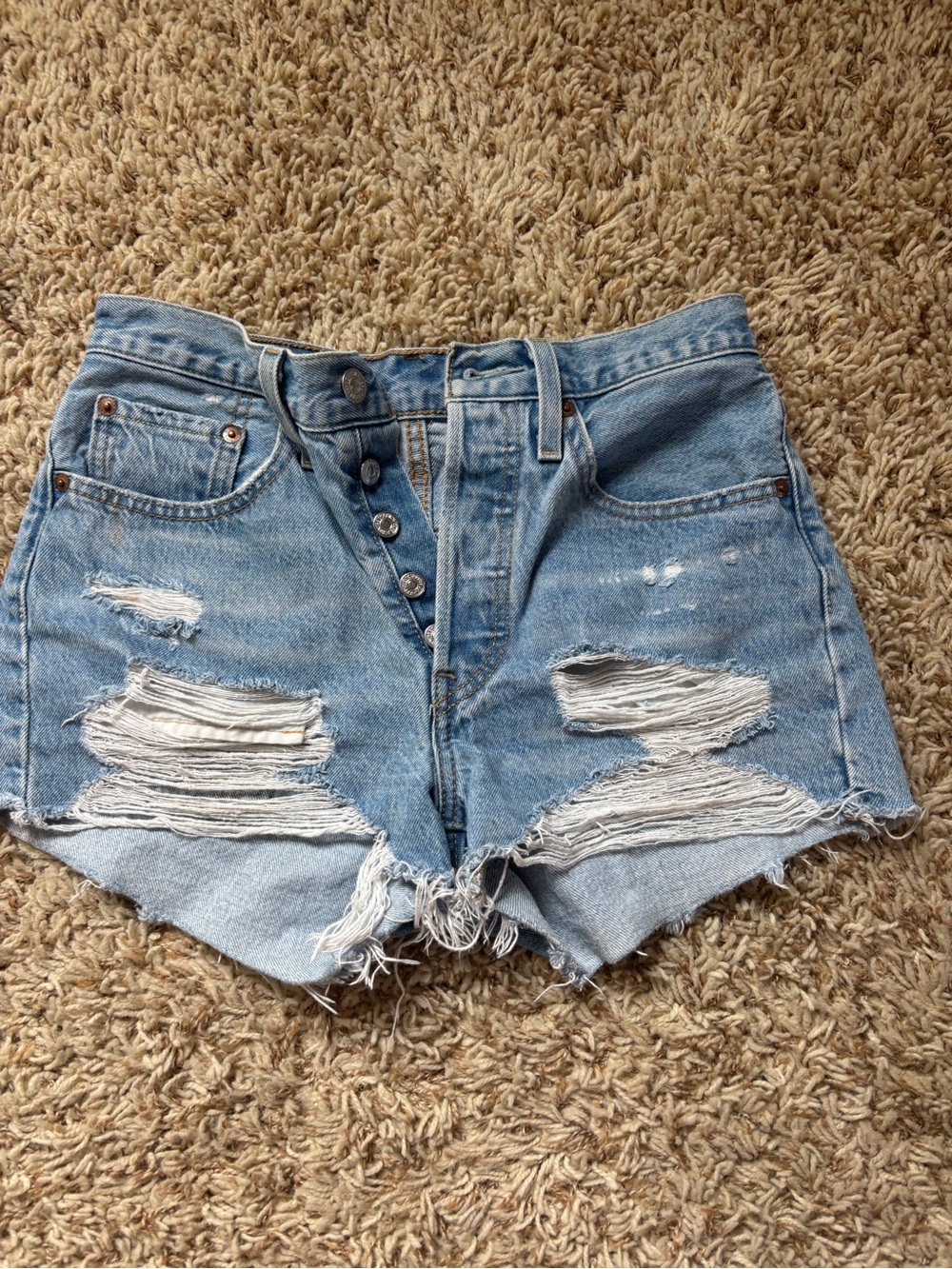 Levi's Light Blue Distressed High-Rise Jean Shorts